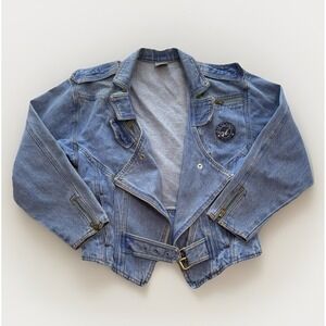 VTG Denim Motorcycle Jacket Women's Small Bat Jeans 80s Rare 100% Cotton Light‎
